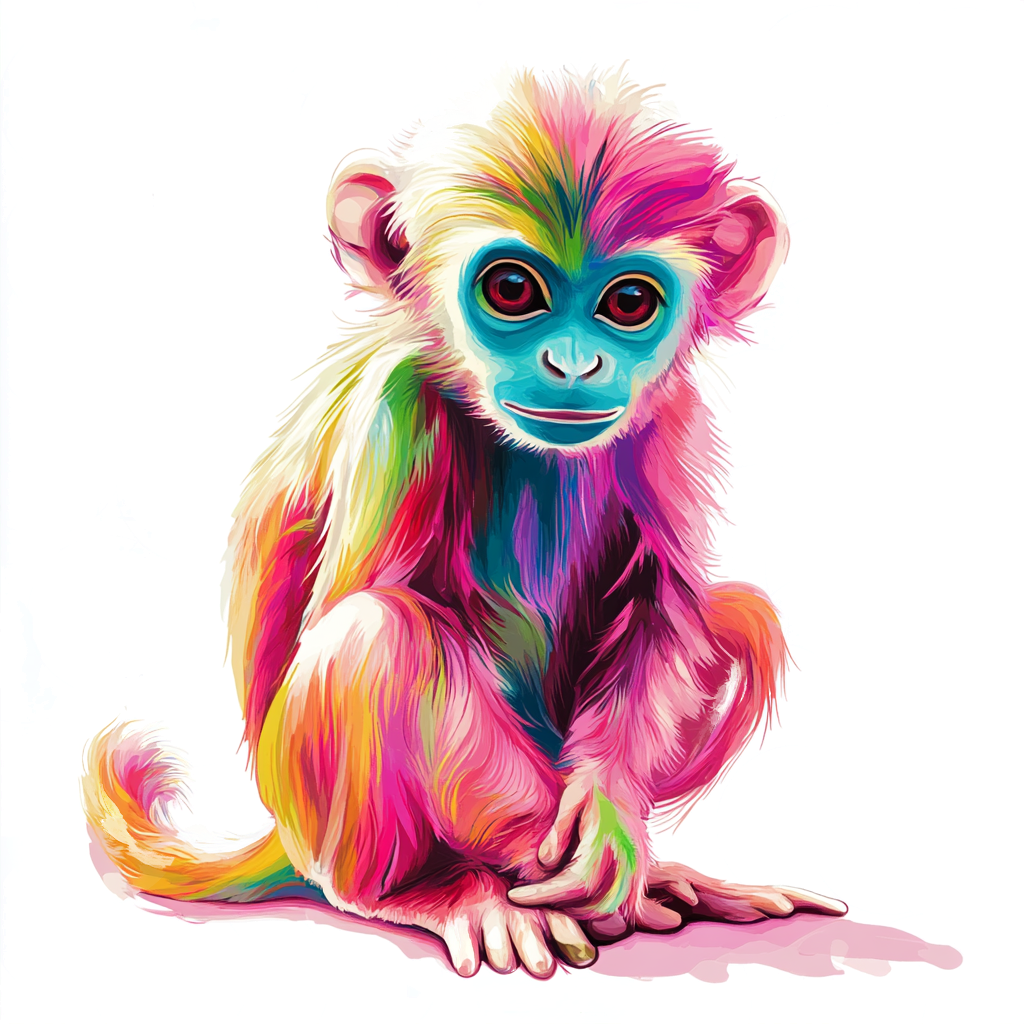 A colourful pink and green monkey illustration
